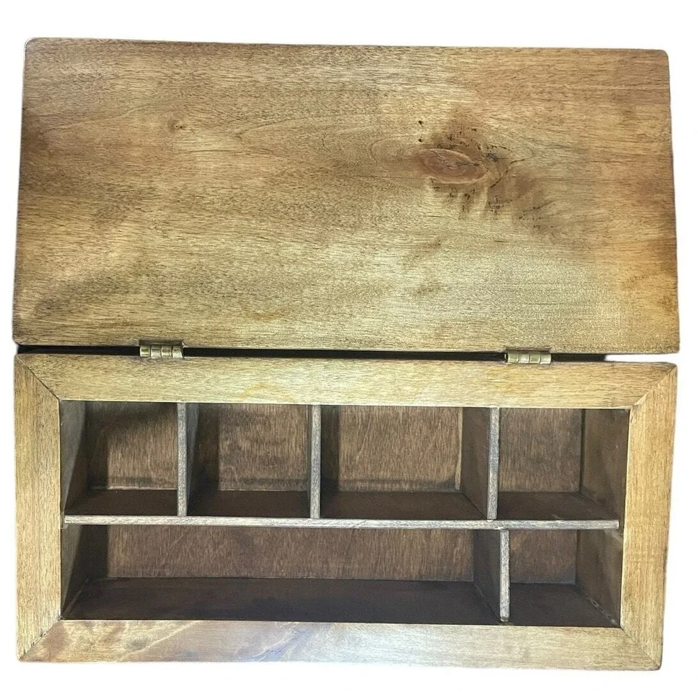 Vintage Rustic Wooden Jewelry Box Hand Carved Floral‎ Farmhouse Trinket 12